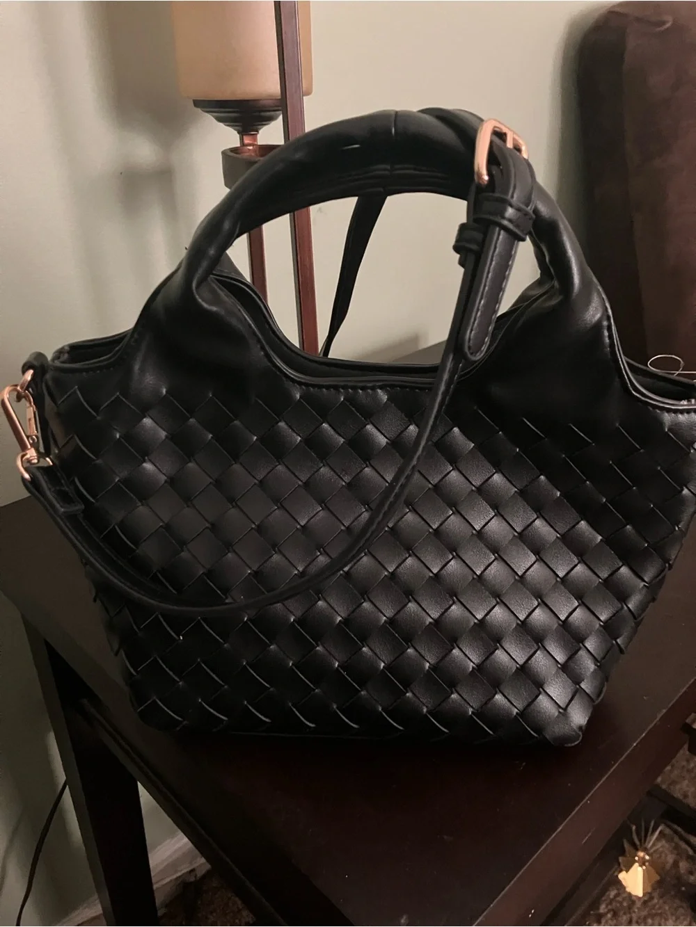 Urban Expressions Black Woven Crossbody Bag with Top Handles